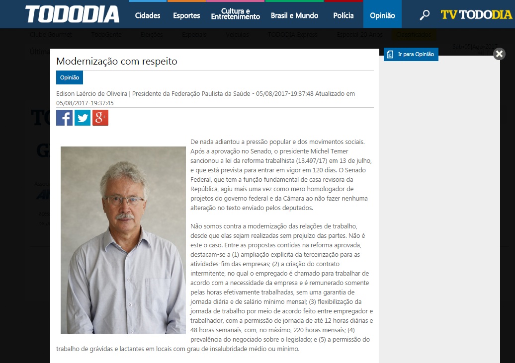 Agosto/2017 - Todo Dia - Artigo Reforma trabalhista